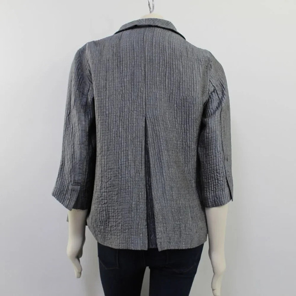 EILEEN FISHER gray crinkle silk minimalist blazer small - Picture 6 of 11